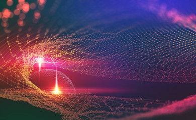Fototapete - Big data blockchain. Global network. Concept cyberspace of the future. 3d illustration of the theme of artificial intelligence