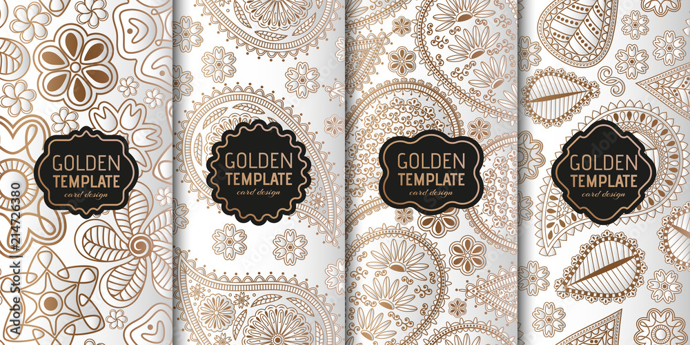 Set of golden luxury templates. Abstract geometric background with ...