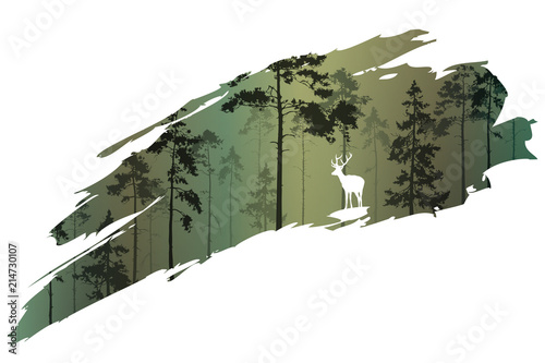 Photographie a fragment of the background with a forest and a deer for your design
