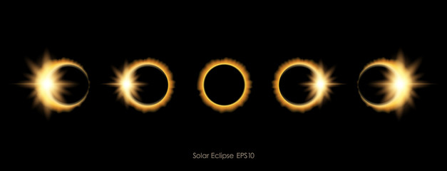 vector illustration: realistic phases of solar or lunar eclipse