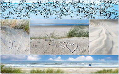 Wall Mural - Urlaubs-Collage: Friesland, Nordsee, Strand auf Langenoog: Dünen, Meer, Entspannung, Ruhe, Glück, Freude, Erholung, Ferien, Urlaub, Meditation :)