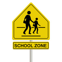 School Zone Sign On A White Background