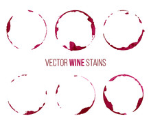 Set Of Red Wine Stains Isolated On White Background. Vector Design Elements.