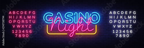 Fotografía Casino Night Neon sign vector design template
