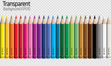 Set of colored pencil collection evenly arranged - seamless in both directions - isolated vector illustration craynos on transparent background. 