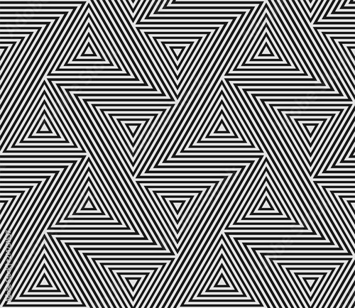 Mata magnetyczna Abstrakcjonistyczny geometryczny wzór bezszwowe trójbok mozaiki siatki linie. Wektor Bauhaus modny nowoczesny wzór tła