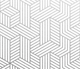 Aufkleber - Geometric background with abstract linear 3D cubes pattern. Vector silver foil texture with linear glittery pattern on white