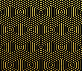 Aufkleber - Abstract golden geometric pattern vector background of seamless gold glitter hexagon mosaic grid of honeycomb wireframe pattern