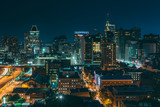 Fototapeta Miasto - View of the downtown Baltimore skyline at night, in Baltimore, Maryland