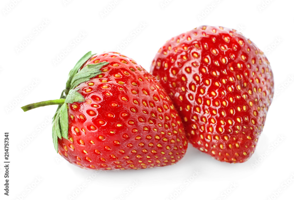 Fresh ripe red strawberries on white background