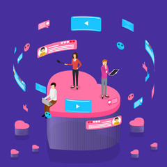 Poster - Social Communication Internet Networks Concept 3d Isometric View. Vector