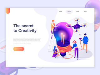 Leinwandbilder - Landing page template of creative process and brainstorming. 3D isometric concept of web page design for website and mobile website. Vector illustration.