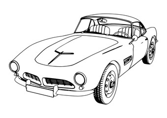 Wall Mural - outline retro sport car vector