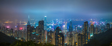 Panoramic View Of Hong Kong City Skyline At Night