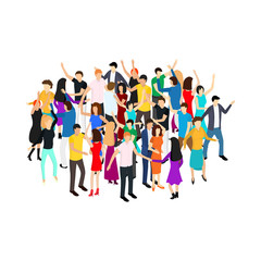 Canvas Print - Isometric Dancing People Characters Crowd Circle. Vector