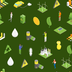 Poster - Ecology Seamless Pattern Background 3d Isometric View. Vector