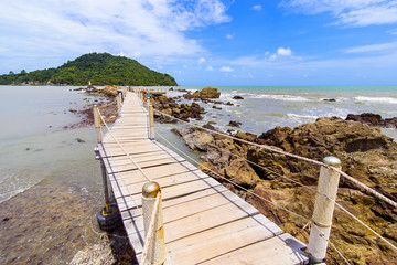 Wall Mural - Seascape view of Ban Hua Leam wooden bridge.Famous attraction place in Chanthaburi, Thailand.