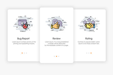 Wall Mural - Onboarding screens design in Review and Report concept. Modern and simplified vector illustration, Template for mobile apps.