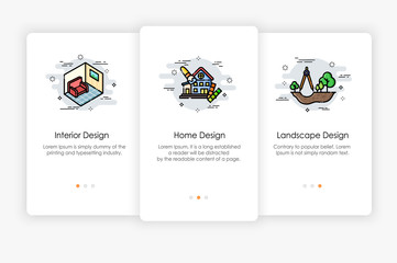 Wall Mural - Onboarding screens design in home and design concept. Modern and simplified vector illustration, Template for mobile apps.