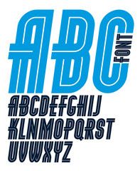 Poster - Set of vector upper case bold regular English alphabet letters made with white lines, can be used for logo creation in public relations business