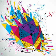 Poster - Technical drawing made using lines mesh and geometric circles. Colorful perspective vector wallpaper created in low poly modern style, 3d engine design. Layout for business presentations and banners.