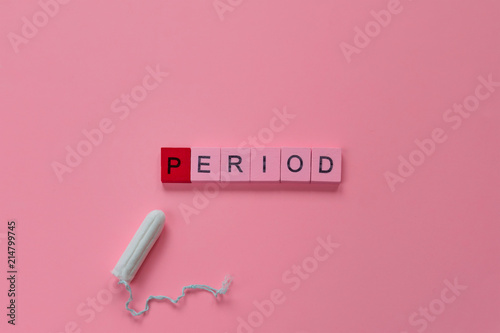 Cuadros en Lienzo menstruation concept: word period spelled with pink letters on pink background w