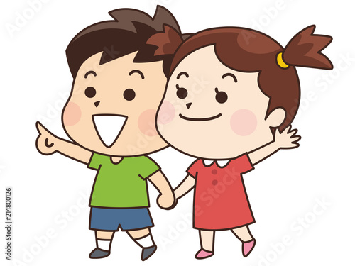 笑顔で手をつなぐ男の子と女の子 Stock ベクター Adobe Stock