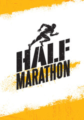 Wall Mural - Half Marathon Active Sport Event Advertisement Banner Concept. Creative Sport Design Element With Texture.