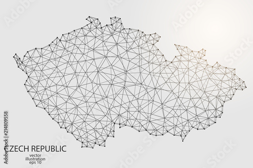 Cuadros en Lienzo A map of Czech Republic consisting of 3D triangles, lines, points, and connections