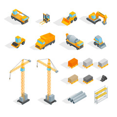 Poster - Construction Signs 3d Icons Set Isometric View. Vector