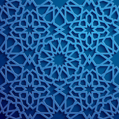 Islamic ornament vector , persian motiff . 3d ramadan islamic round pattern elements . Geometric circular ornamental arabic symbol vector . Blue background