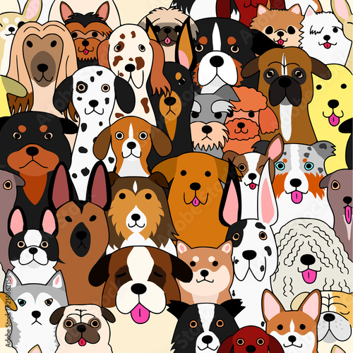 Fototapeta na drzwi i meble doodle bezszwowe tło kolorowe psy