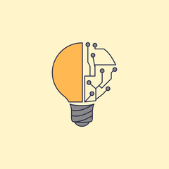 Poster - light bulb and circuit fild outline icon. Element of idea and solutions for mobile concept and web apps. Fild outline icon for website design and development