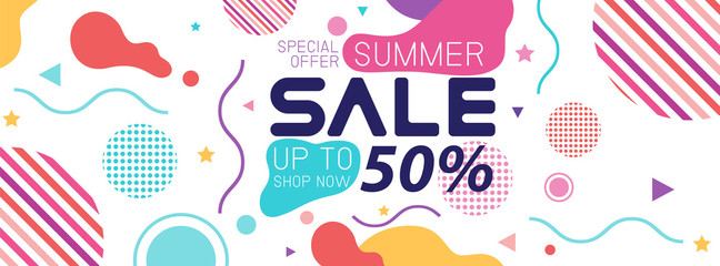 summer sale banner holographic gradient color banner template background. vector illustration