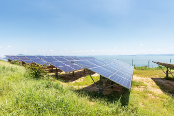 Wall Mural - solar panels on lakeside