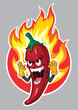 Cartoon Chili Character with Fire_Vector Illustration eps 10