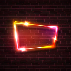 Wall Mural - pink red yellow glowing light background on brick wall. night club neon sign. luxury love design. el