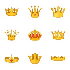 Wall Mural - Head crown icons set. Cartoon set of 9 head crown vector icons for web isolated on white background