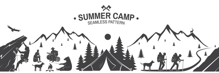 summer camp seamless pattern. vector illustration.