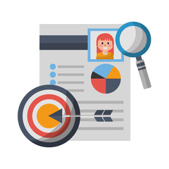 curriculum vitae with magnifying glass and target