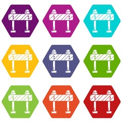 Sticker - Road block icons 9 set coloful isolated on white for web