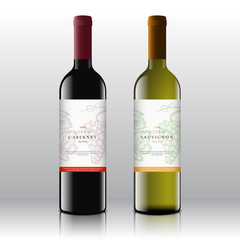 Wall Mural - premium quality red and white wine labels set on the realistic vector bottles. clean and modern desi