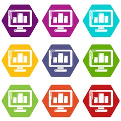 Poster - Monitor icons 9 set coloful isolated on white for web