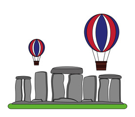 Sticker - stonehenge monument of great britain with balloon flying