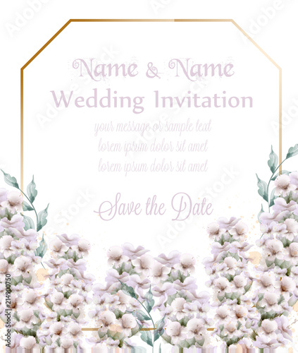 White lavender wedding card bouquet watercolor Vector. Beautiful floral decor...