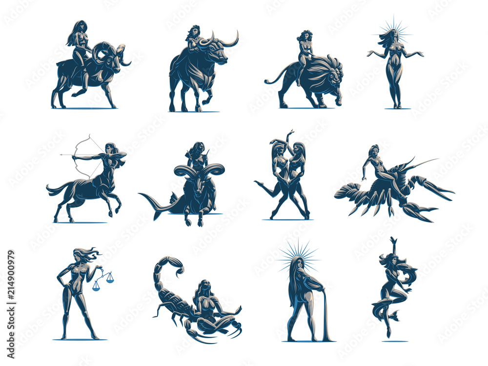 Zodiac signs. Vector illustration. - obrazy, fototapety, plakaty 