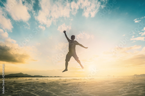 Fotomural Happy family people group celebrate jump for good life on weekend concept for win victory, person faith in financial freedom