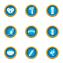 Poster - Green continent icons set. Flat set of 9 green continent vector icons for web isolated on white background