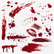 Set Of Vector Various Realistic Detailed Bloodstain, Blood Or Paint Splatters Isolated On The Alpha Transperant Background.
