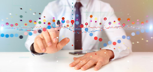 Poster - businessman holding a business stock exchange trading data information